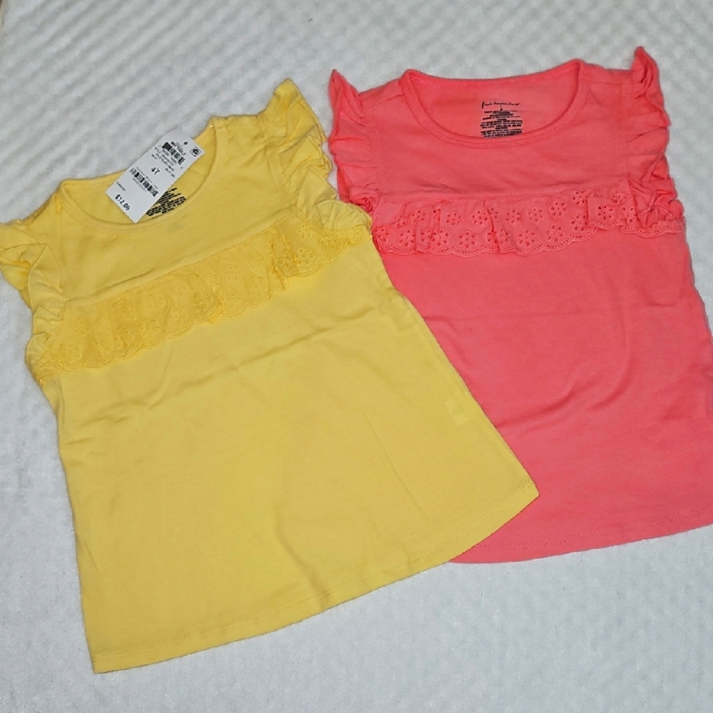 Girls' Ruffle Sleeve Tops - Yellow & Pink